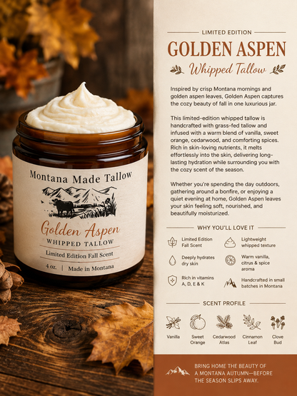 *Limited Edition* Golden Aspen Whipped Tallow: Warm Vanilla • Sweet Orange • Cedarwood