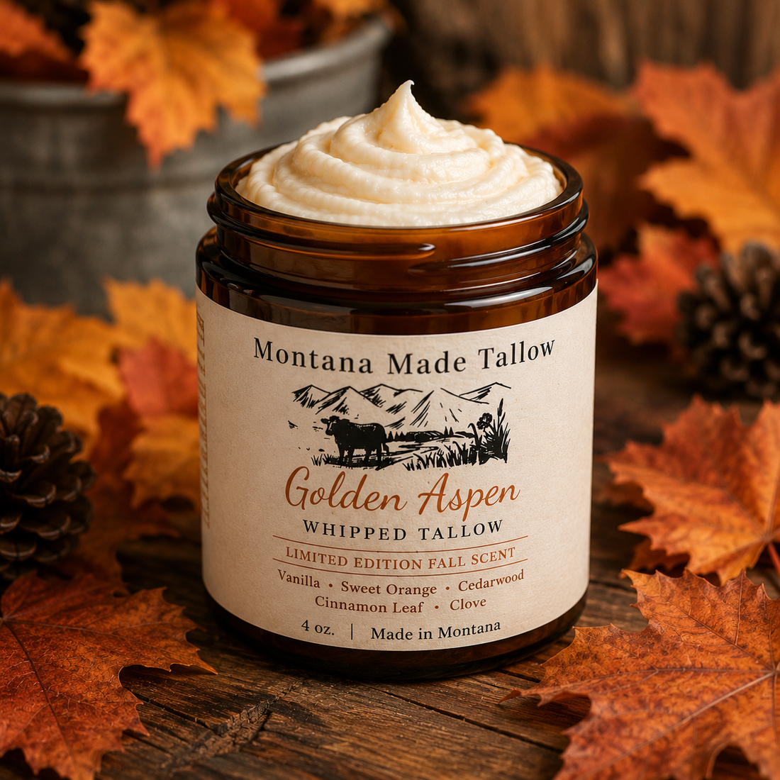 *Limited Edition* Golden Aspen Whipped Tallow: Warm Vanilla • Sweet Orange • Cedarwood
